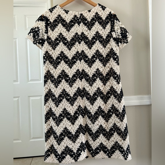 Talbots | Crocheted Overlay Black & White Floral Chevron Dress - Picture 3 of 5